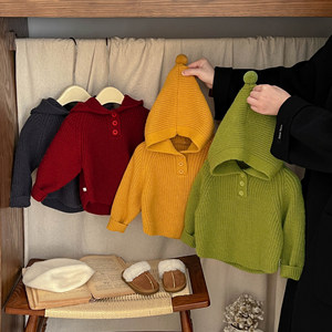 <span class=keywords><strong>Pull</strong></span> à capuche pour enfants, garçons et filles, automne-hiver, épais, chaud, couleur unie, tricoté - Product Image 3