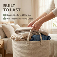 Panier de rangement pour couvertures de grande capacité 65L de haute qualité, en corde de coton tressée, pour organiser le linge, panier pour bébé avec poignée