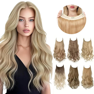 Extensions a Clip Ondulate Ricce in Fibra Sintetica con Filo Invisibile all'Ingrosso, Prodotti per <span class=keywords><strong>Capelli</strong></span> Biondi Resistenti al Calore per Donna - Product Image 1