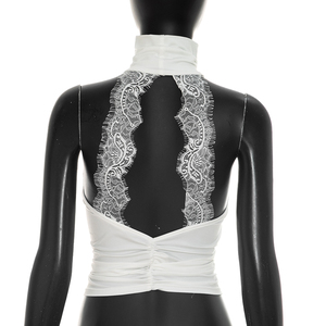 Viviblook D26TP209 Chaleco de verano para mujer, camiseta sin mangas con cuello medio alto y encaje, sin espalda, para mujer - Product Image 2