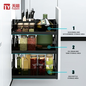 Modern Kitchen Cabinet Pull Out Organizer Multi-function Tempered Glass <b>Sliding</b> Spice Rack <b>Drawer</b> Condiment Storage Basket - Product Image 3