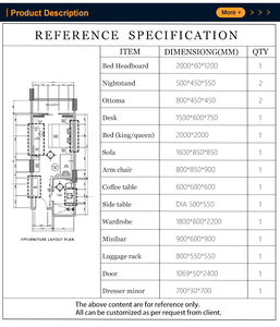 Muebles Comerciales <span class=keywords><strong>de</strong></span> Alta Gama para Hoteles, Juego <span class=keywords><strong>de</strong></span> Dormitorio <span class=keywords><strong>de</strong></span> 5 Estrellas Personalizado, Cama King Tapizada <span class=keywords><strong>de</strong></span> Lujo con Panel <span class=keywords><strong>de</strong></span> Pared - Product Image 2