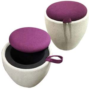 Taburete de Almacenamiento Redondo de Algodón y Lino para Dormitorio u Oficina en Casa con Tapa Móvil - Product Image 5