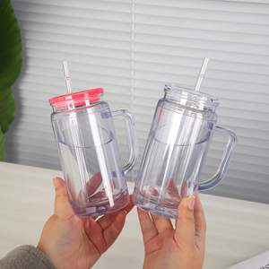 Gobelets à double paroi en acrylique sans BPA de 12 oz/16 oz/20 oz avec poignée, pré-perforés, transparents et pailletés, pour bière et autres boissons - Product Image 4