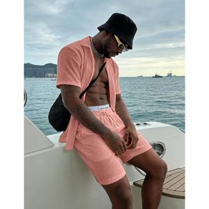 FOXA <b>Men's</b> 2 Piece Short Set Striped Cotton Button Down <b>Shirt</b> & Shorts Breathable Casual Summer <b>Beach</b> Outfit - Product Image 3