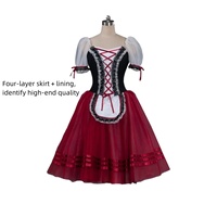 Robe de tutu de danse classique rouge Giselle pour filles, en polyester, manches courtes, costume de scène