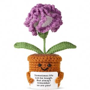 Positive Carnation Crochet Handmade Positive <b>Flower</b> Plant Crocheted Potted <b>Flower</b> Knitted Carnation <b>Flower</b> for Home Decoration - Product Image 1