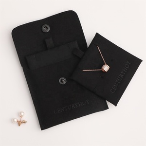 PUPPYSEW Black Microfiber Jewelry Bag With Logo High Quality Jewellery Pouch With Insert Gift Bag Velvet Pouch - Product Image 3