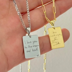 Bijoux gravés en acier inoxydable <span class=keywords><strong>collier</strong></span> d'écriture réelle pour hommes femmes <span class=keywords><strong>collier</strong></span> manuscrit personnalisé enfants <span class=keywords><strong>dessin</strong></span> étiquettes bijoux - Product Image 1
