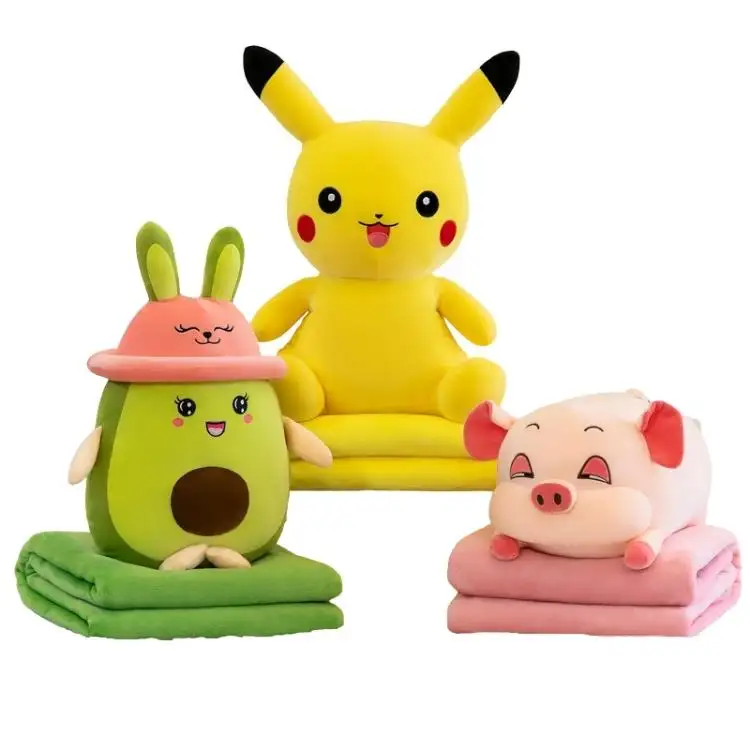 AIFEI TOY Portable blanket Stuffed Animal pig Pikachu Avocado nap car cool summer quilt cuddle pillow plush toy