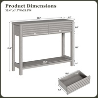 Table console moderne en bois d'ingénierie gris anti-basculement avec 2 tiroirs et étagère de rangement pour couloir et entrée