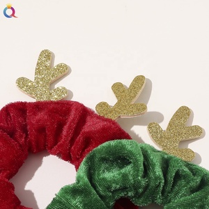 Gomas de terciopelo QIYUE con purpurina Navidad alce ciervo cuerno forma scrunchy lazo para el cabello <span class=keywords><strong>banda</strong></span> elástica para el cabello - Product Image 3