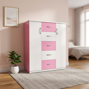 Children's Durable Plastic Clothing Organizer Wardrobe Standing 105x120x45cm with Drawers for Organizing <b>Clothes</b> - Product Image 2