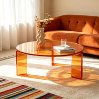 Table basse ronde en acrylique transparente orange de 80 cm pour salon, appartement, décoration de maison moderne, design robuste à 3 pieds