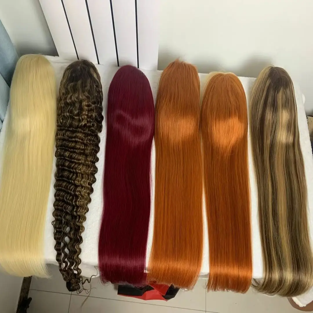 Wholesale Pink Orange Blue Red 613 Blonde Color Virgin Cuticle Aligned Brazilian Raw Human Hair Long Colored Lace Front Wigs