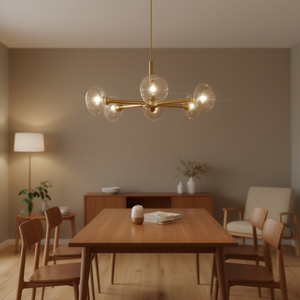 Modern Gold 5-Light Sputnik Pendant Light 26 Inch Clear Glass Shades Hanging Chandelier for Dining Living Room - Product Image 2