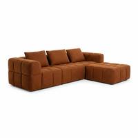 Canapé compressé, en chenille terre cuite, capitonné style biscuit, profil bas, 3 coussins décoratifs, canapé de salon, vente en gros