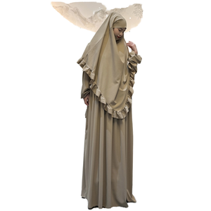 2025 Habib personalizado Color sólido volante borde Jilbab XXL venta al por mayor oración Abaya Vestido 2 piezas Khimar Abaya conjunto musulmán mujeres verano - Product Image 1