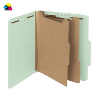 Carpeta de clasificación personalizada de cartón prensado verde claro de 25pt de grosor con 2 divisores y cierres, hecha con piedra reciclada de tres colores.