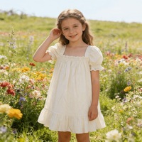 Nouvelle Robe Décontractée Personnalisable pour Fille en Coton Blanc, Col Carré, Manches Bouffantes et Ourlet Volanté, Collection 2026