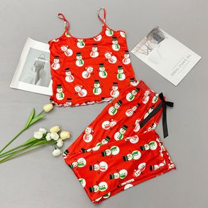 Conjunto de Pijama Corto Sexy para Mujer con Tirantes y Escote Halter, Ropa de Dormir Navideña - Product Image 3