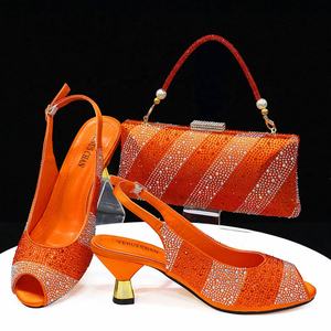Allgreat 2024 Orange Couleur Élégant Femmes Talons Chaussures et Sac Ensemble Creux Strass Talons Hauts Chaussures Compensées Sac Assorti - Product Image 1