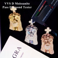 Rappeur Jésus pièce dos massif plaqué or véritable 3d visage Portrait Hip Pop pendentif plaqué or véritable 925 Moissanite Jésus pendentif