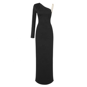 OUDINA nuovi arrivi asimmetrico <span class=keywords><strong>nero</strong></span> monospalla manica lunga Maxi Backless abiti da donna abito da sera - Product Image 5
