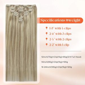 Extensions de cheveux naturels Remy Sunny à clipser, 20 pouces, 120g, <span class=keywords><strong>blond</strong></span> <span class=keywords><strong>doré</strong></span> foncé avec mèches <span class=keywords><strong>blond</strong></span> <span class=keywords><strong>clair</strong></span> pour femmes - Product Image 2