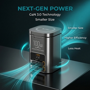 Tour de <span class=keywords><strong>chargeur</strong></span> de bureau multifonction 100W GaN, station de charge sans fil 25W, <span class=keywords><strong>chargeur</strong></span> rapide multi-ports pour téléphone et écouteurs - Product Image 5