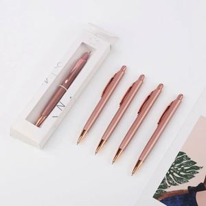 Solid Rose Gold Plated Slim Metal Click <b>Ballpoint</b> <b>Pen</b>, Minimalist Luxury Retractable Advertising Signature <b>Pen</b> Custom Laser Logo - Product Image 4
