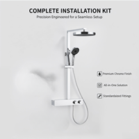 Système de douche thermostatique de luxe en laiton poli avec barre coulissante murale, jet de pluie, fonction pause, massage doux, pommeau unique en céramique pour hôtels et appartements