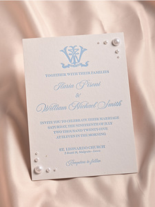 Tarjetas de Invitación de Boda Modernas y Lujosas con Perlas, Forma Rectangular, Papel Ecológico para el Día de la Madre y Bodas - Product Image 5