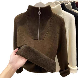 Thickened Integrated <b>Fleece</b> Sweater <b>Women</b> Fashion Stand Collar Half-Zip Warm <b>Top</b> Best-Selling Winter Base Layer Inner Wear - Product Image 3