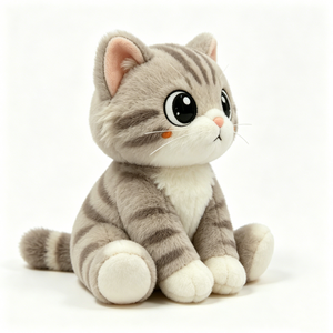 Customized Chubby blush cheek striped grey <b>cat</b> <b>plush</b> doll complete fluffy tail minimalist dorm decor - Product Image 5