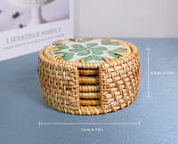 Sous-verre en rotin naturel incrusté de nacre, accessoire de table, vente en gros