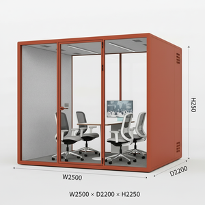 Cabine de bureau insonorisée orange pour réunions multi-personnes, cabine d'hébergement portable et mobile avec éclairage LED réglable - Product Image 2
