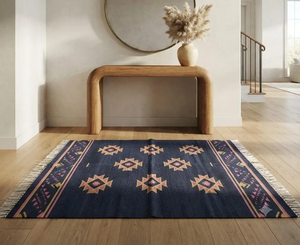 Tapis en laine et jute tissé à la main |   Tapis géométrique tribal bohème sud-ouest pour la décoration de la maison de campagne, du salon, de la chambre, du couloir et de l'entrée - Product Image 1