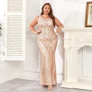 Vestidos de Fiesta de Lujo sin Mangas con Cuello en Rosa Dorado, Chifón, Bordado Natural, Silueta de Sirena, Brillantes, Largos hasta el Suelo para Mujer - Product Image 6