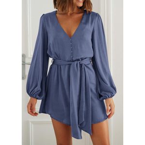 FOXA Vestido corto de satén para mujer, vestido de cóctel con cuello en V y lazo cruzado - Product Image 2