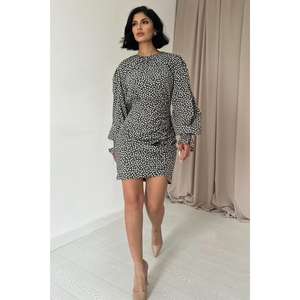 Robe fourreau kaki à pois, col rond, taille naturelle, respirante, à nouer, en tissu tissé, pour usage quotidien décontracté, vente en gros - Product Image 4