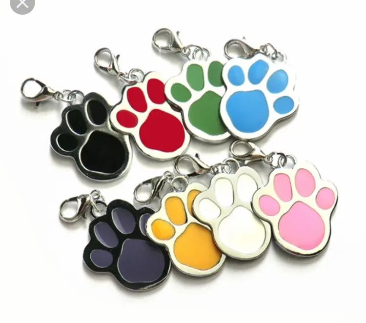 2023 Moda liga de zinco grande pata forma com brilhos pet Tags Pet ID Nome Collar Tag