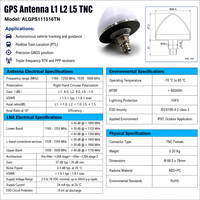 Antenne GNSS triple fréquence L1 L2 L5 37dB LNA IP67 TNC pour RTK, conduite autonome et positionnement PTL (Positive Train Location)