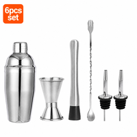 Ensemble de 6 ustensiles de bar en acier inoxydable pour cocktails, avec doseur, pilon, cuillère de bar et becs verseurs, idéal pour le bar et comme cadeau
