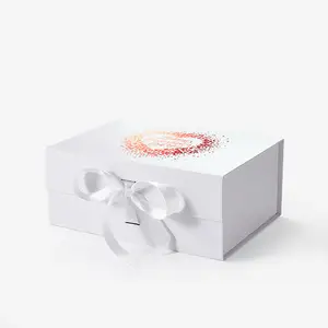 Sevgililer günü takı özel logolu kutu papyon manyetik kapak dikdörtgen sert kutu hediye paketleme kurdelalı kutu