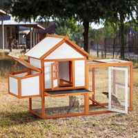Poulailler pliable haut de gamme en bois orange avec rampes, nichoir, 5 panneaux d'accès, enclos en maille, base amovible, toutes saisons