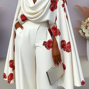 Conjunto de 2 Piezas de Moda Casual para Mujer, Blusa de Manga Larga con Estampado Floral y Pantalones Largos - Product Image 3