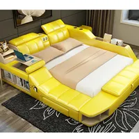 CBMmart الفاخرة الحديثة غرفة نوم الأثاث تدليك الملك حجم إطار خشبي جلدية غطاء سرير مجموعة