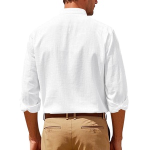 Chemise décontractée pour <span class=keywords><strong>homme</strong></span> en mélange lin-coton, <span class=keywords><strong>col</strong></span> montant, manches retroussables, respirante, prix abordable, personnalisable avec logo OEM/ODM, vente en gros - Product Image 4