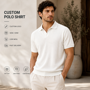 Polo en coton tricoté à manches courtes pour homme avec logo personnalisé, respirant, décontracté, couleur unie, blanc - Product Image 1